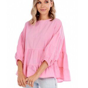Pink Flounce Blouse by MudPie - Like New! Size Large